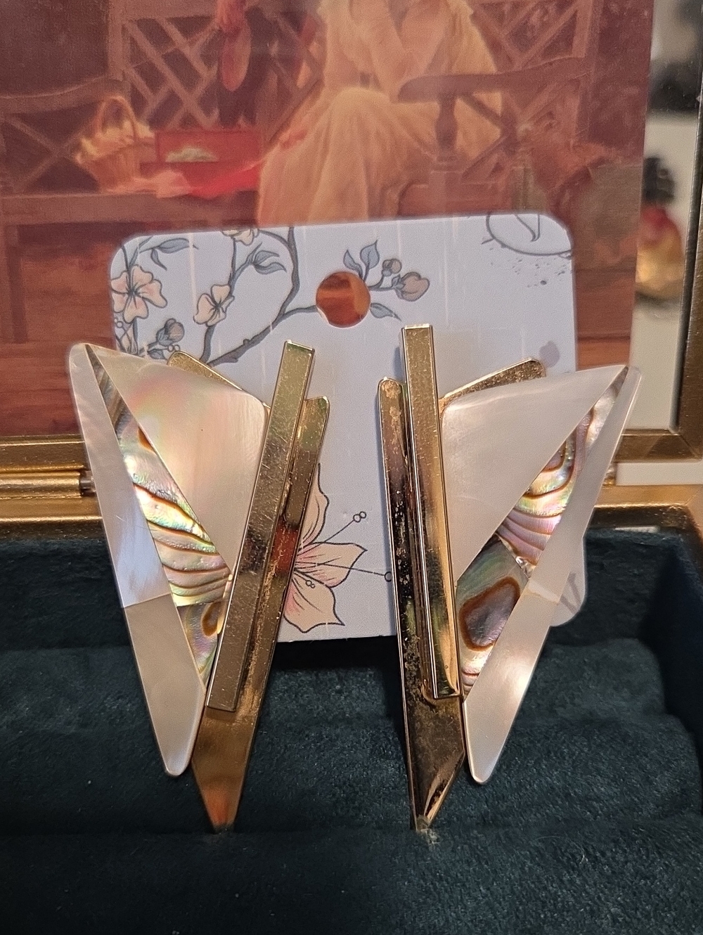 Gold-Tone Abalone & Mother of Pearl Geometric Pierced Earrings